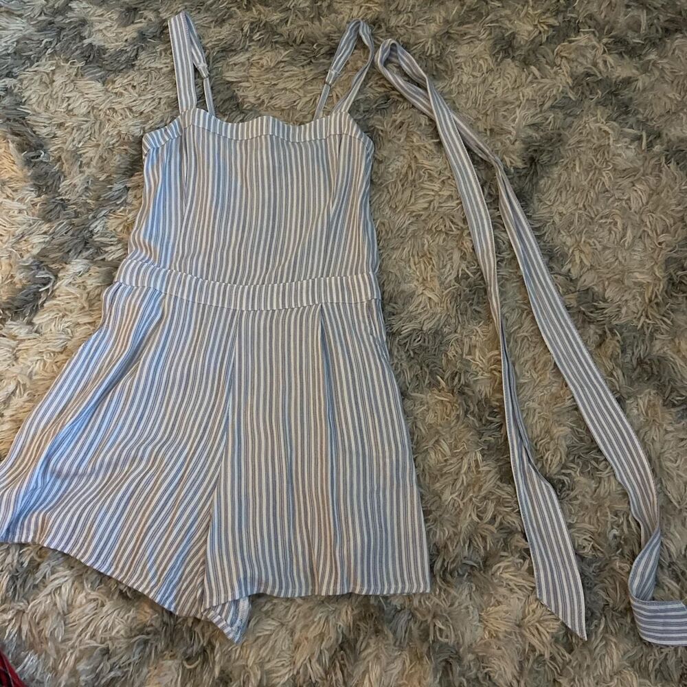 Hollister-co Women's White and Blue Playsuit-romper